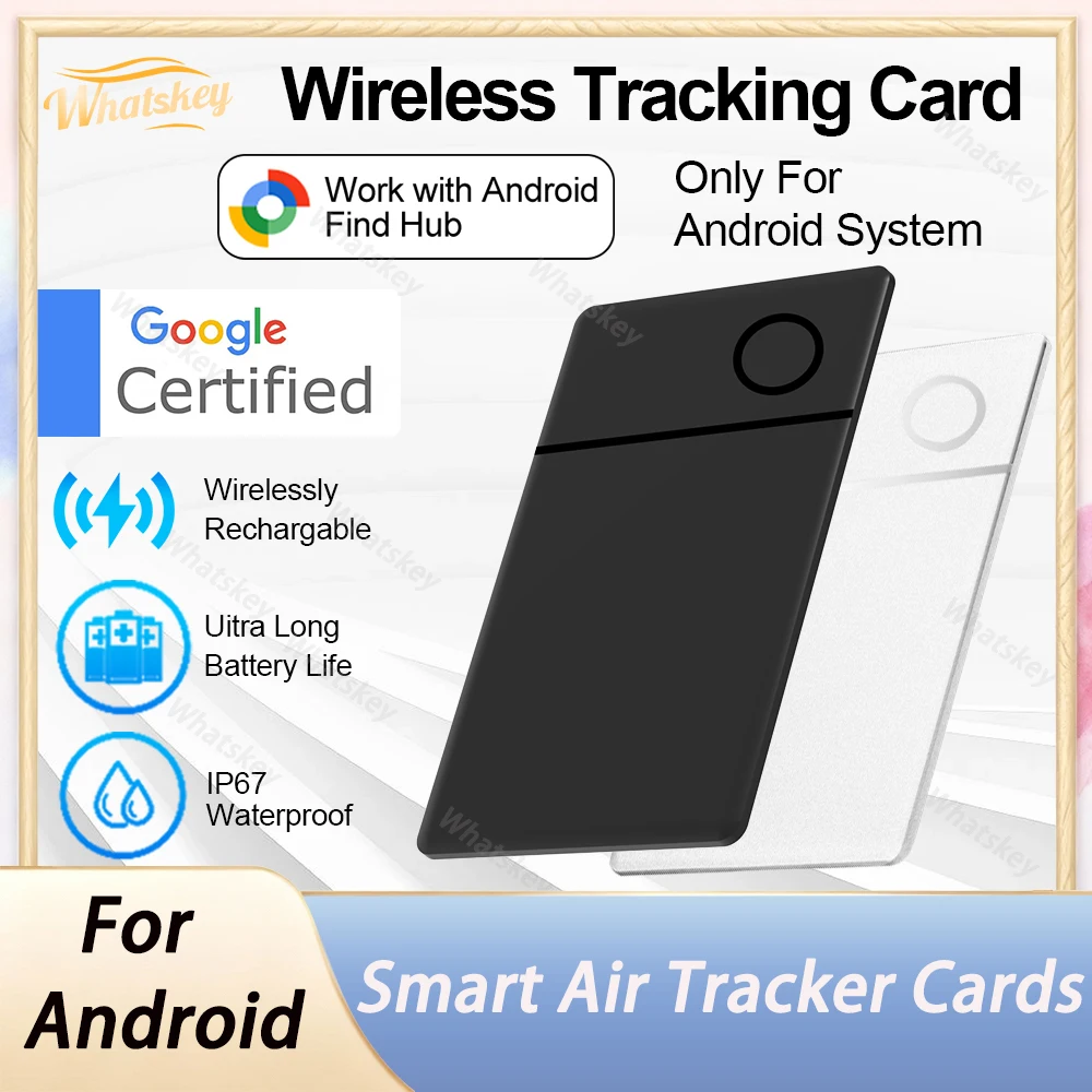 يعمل محدد موقع البطاقة الذكية القابل لإعادة الشحن لنظام Android مع جهاز ملاحة تطبيق Google Find Hub للتتبع السريع للمحفظة