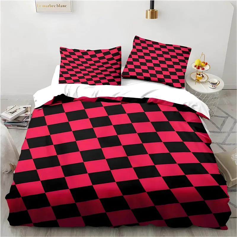 

3D printed color lattice three-piece set, bedroom bed family three-piece set. Nice quilt cover, pillowcase, Christmas present