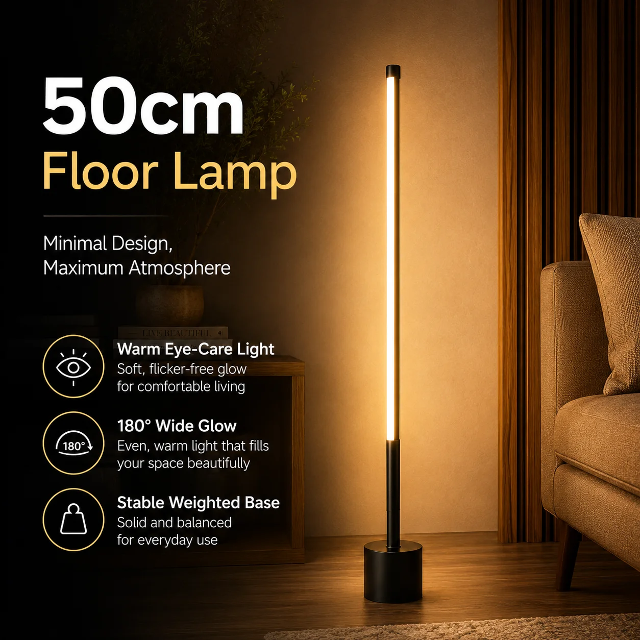 Intelligent Floor Lamp, 180 Degree Illumination, Warm Light, Height of 50cm Suitable for Study and Bedroom