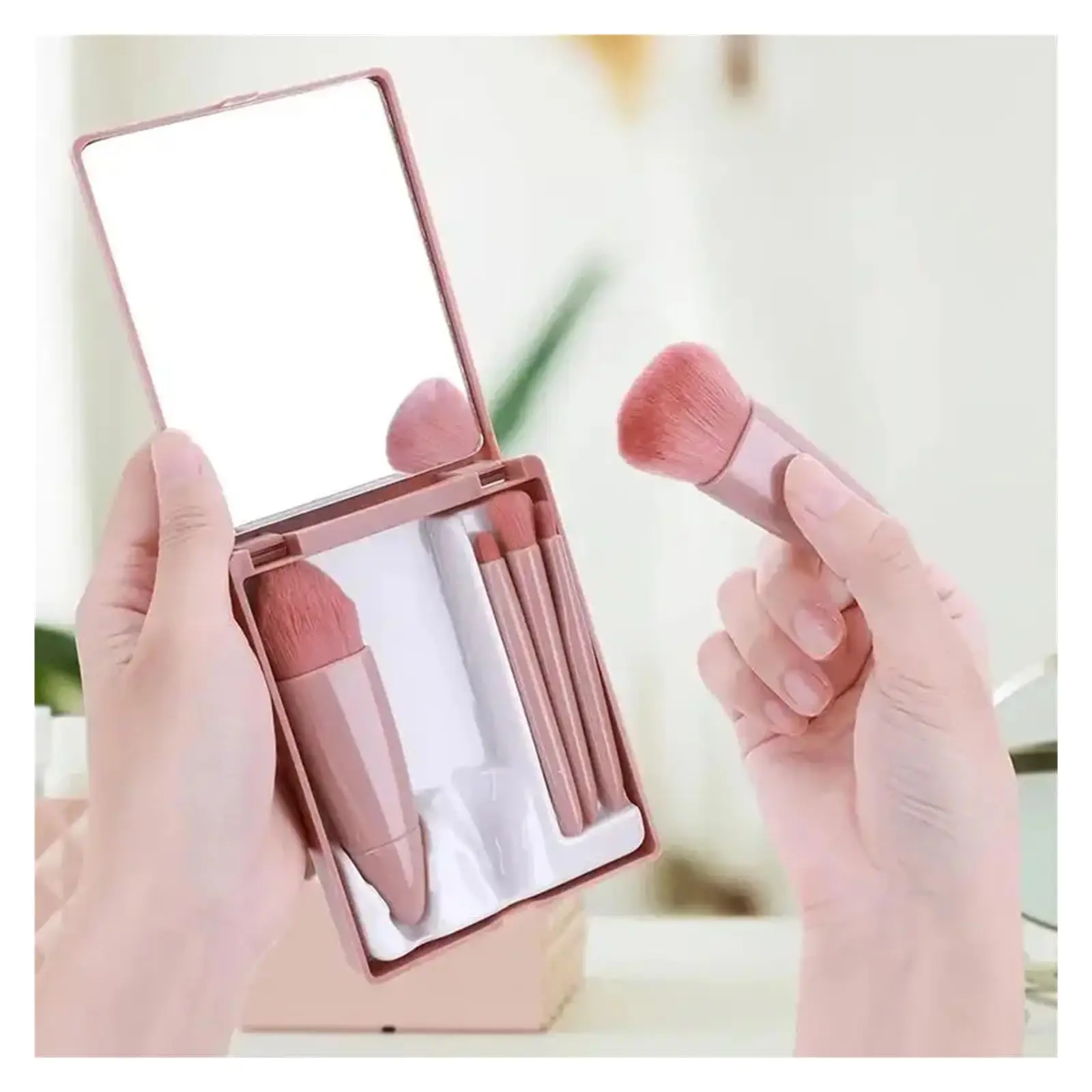 Ensemble de pinceaux de maquillage de taille de voyage, 5 pièces, Mini pinceaux de maquillage, petit Kit de pinceaux cosmétiques à fonction complète avec étui et miroir