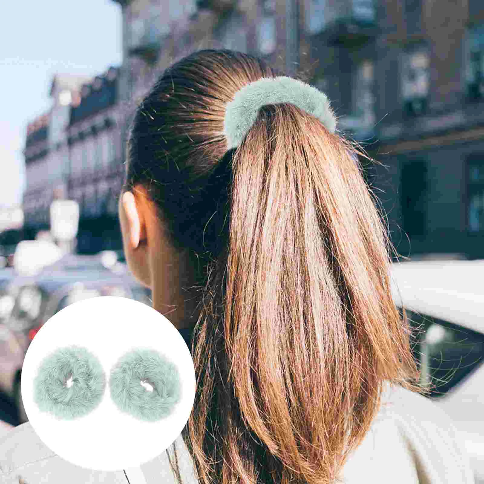 

2 Pcs Plush Headband Bobby Pins for Women Hair Rings Faux Fur Bands Fluffy Fuzzy Holder Rope Ponytail Elastic Cord Women's