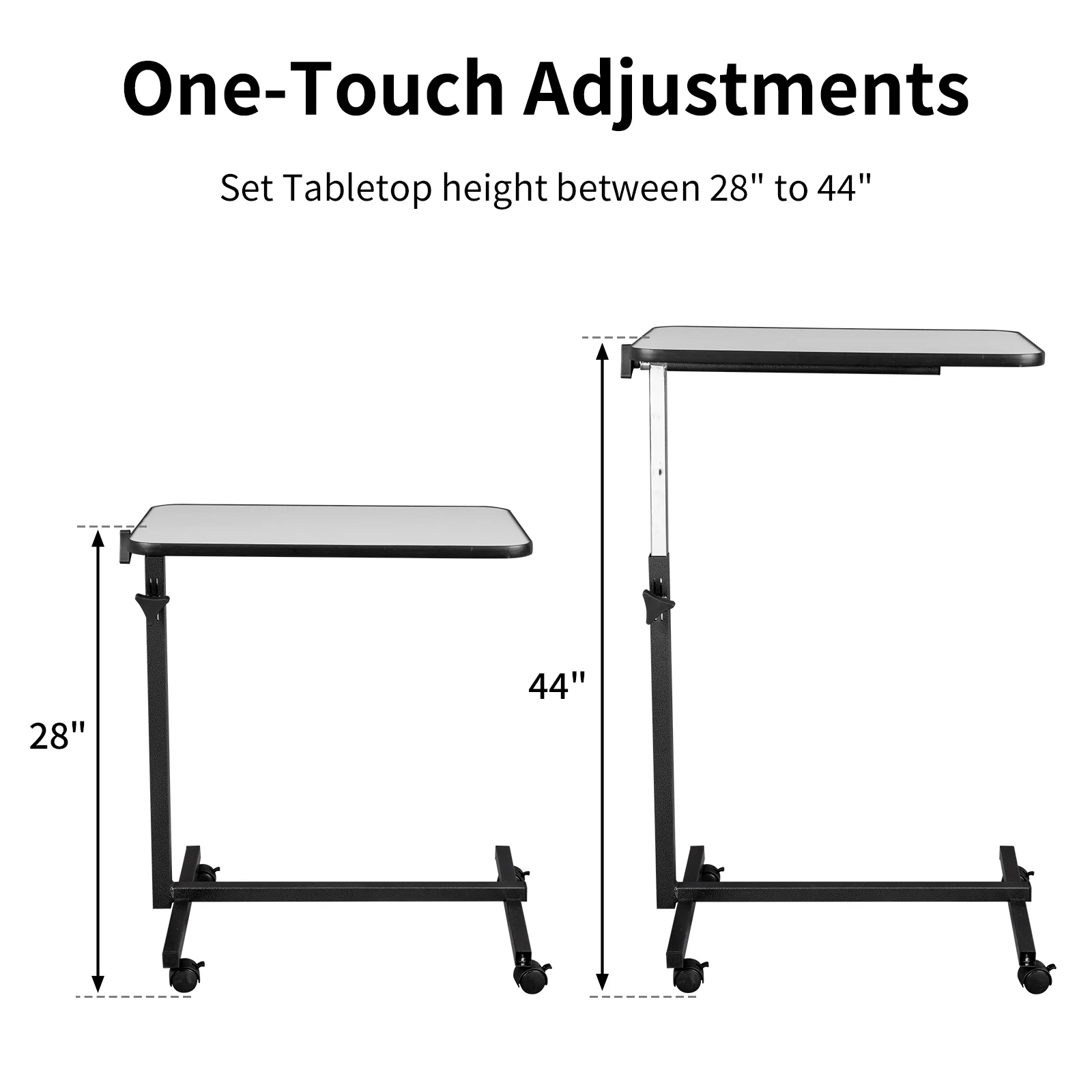 Table de chevet réglable multifonctionnelle, gris argent, NW, fer, 4 roues avec frein