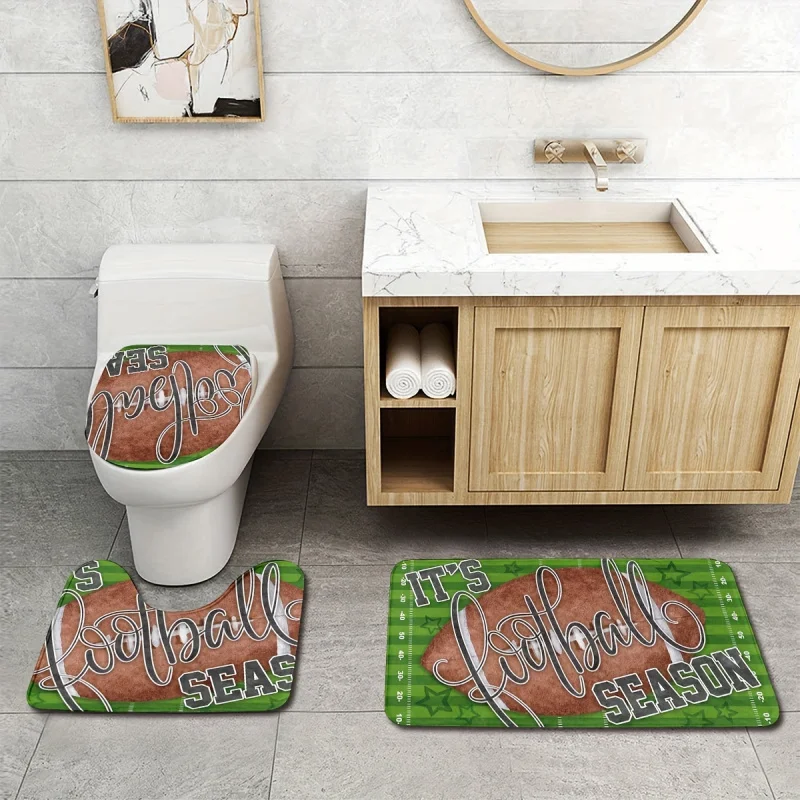 3Pcs/Set American Football Print Rugs And , Anti-slip , Soft Machine Washable Bath Mats For Bathroom F