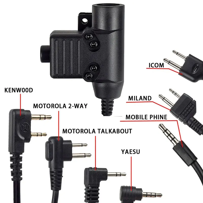 

Tactical Headset U94 PTT Cable Plug Adapter Z113 Standard for Walkie Talkie Motorola Kenwood TYT F8 BAOFENG 5R Radio Hunting