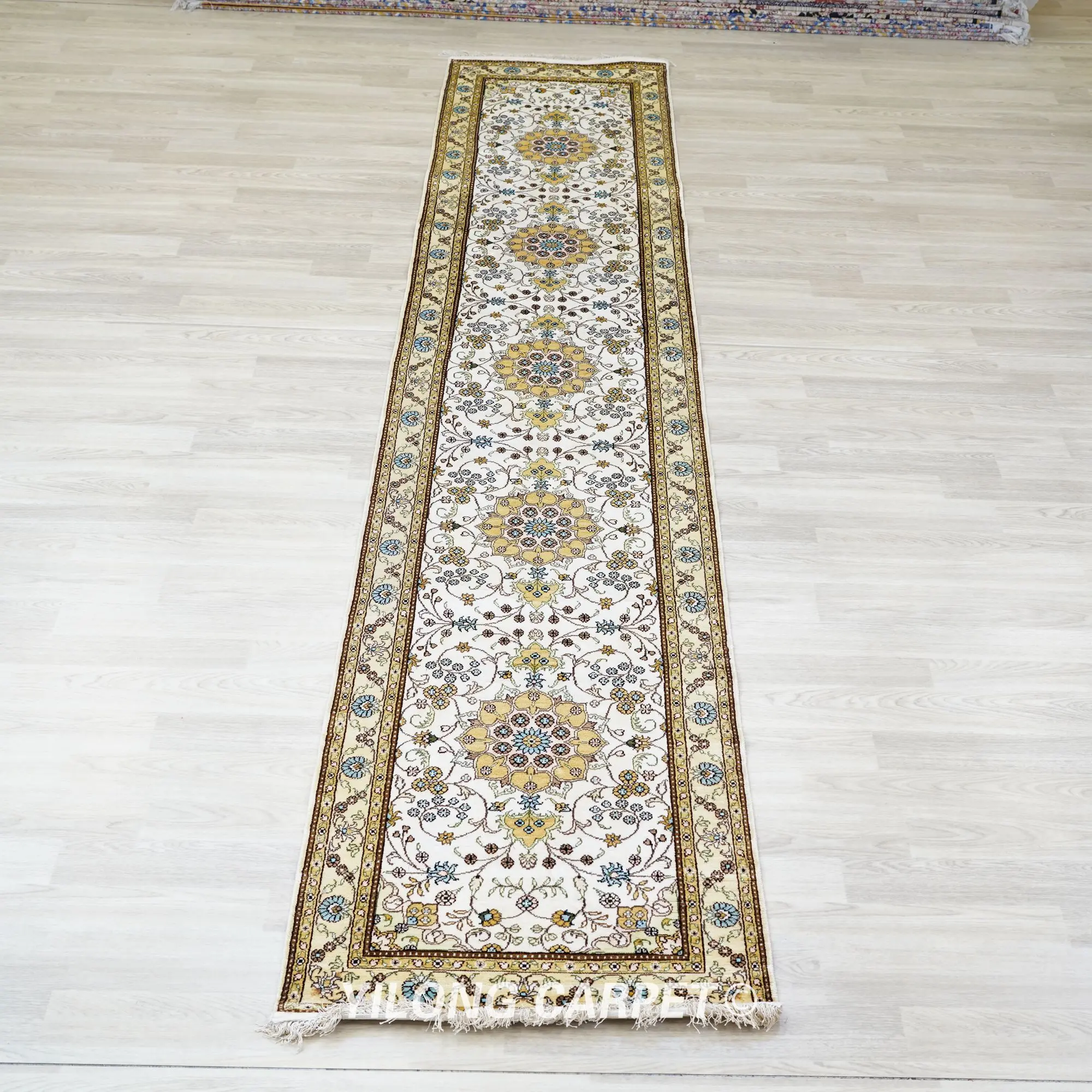 76x366cm Handmade Silk Carpets Runners Hallway White Stair Rugs Sale (YHW320AB)