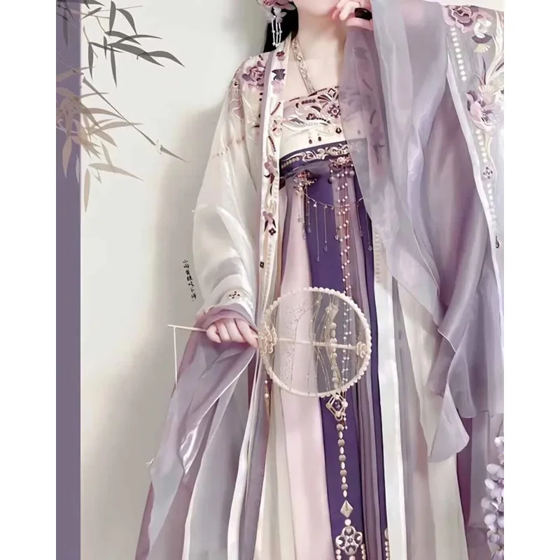 

Лето 2023, Hanfu, Женский Традиционный китайский косплей, сказочный костюм, Старинное платье ханьфу, фиолетовое платье для дня рождения, приблизительно XL