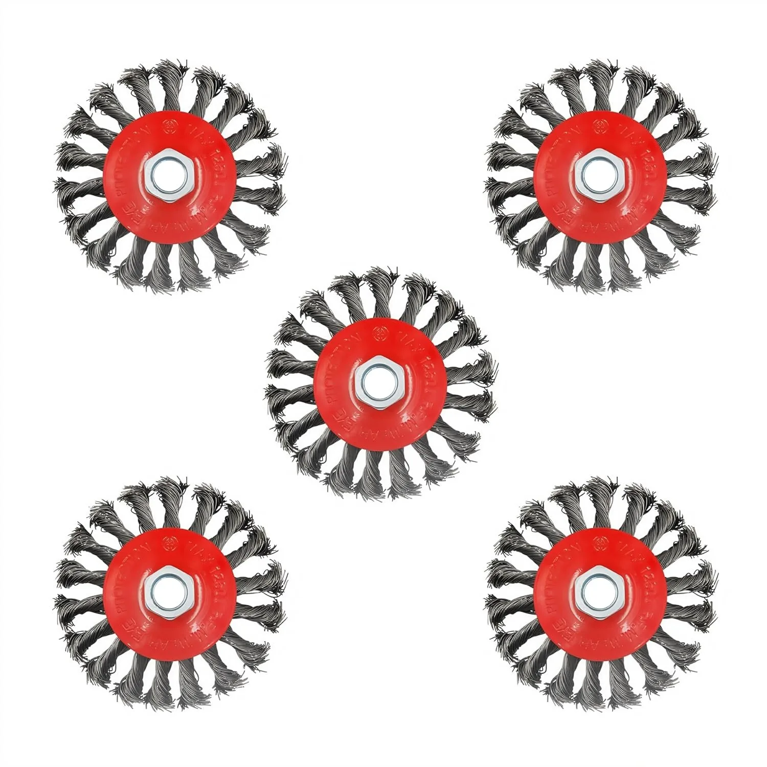 

5 Pack 4 Inch Twist Knotted Wire Wheel Brush for Angle Grinder, 5/8-11 Threaded Arbor, Carbon Steel for Heavy-Duty Metal