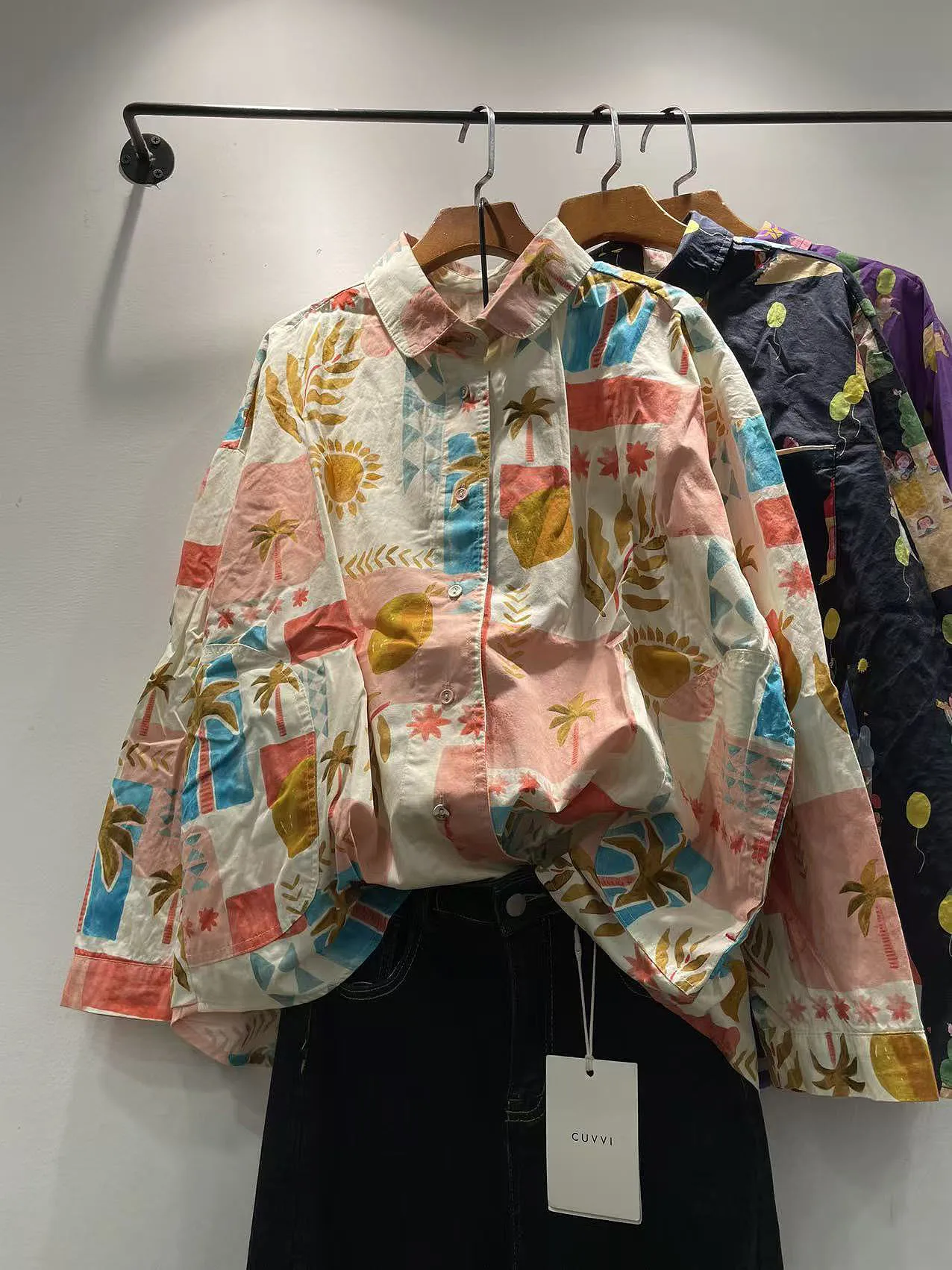 

Женская винтажная блузка из чистого хлопка с принтом «ореховое дерево» в гонконгском стиле, свободного кроя, с длинными рукавами, коллекция ранняя весна 2026