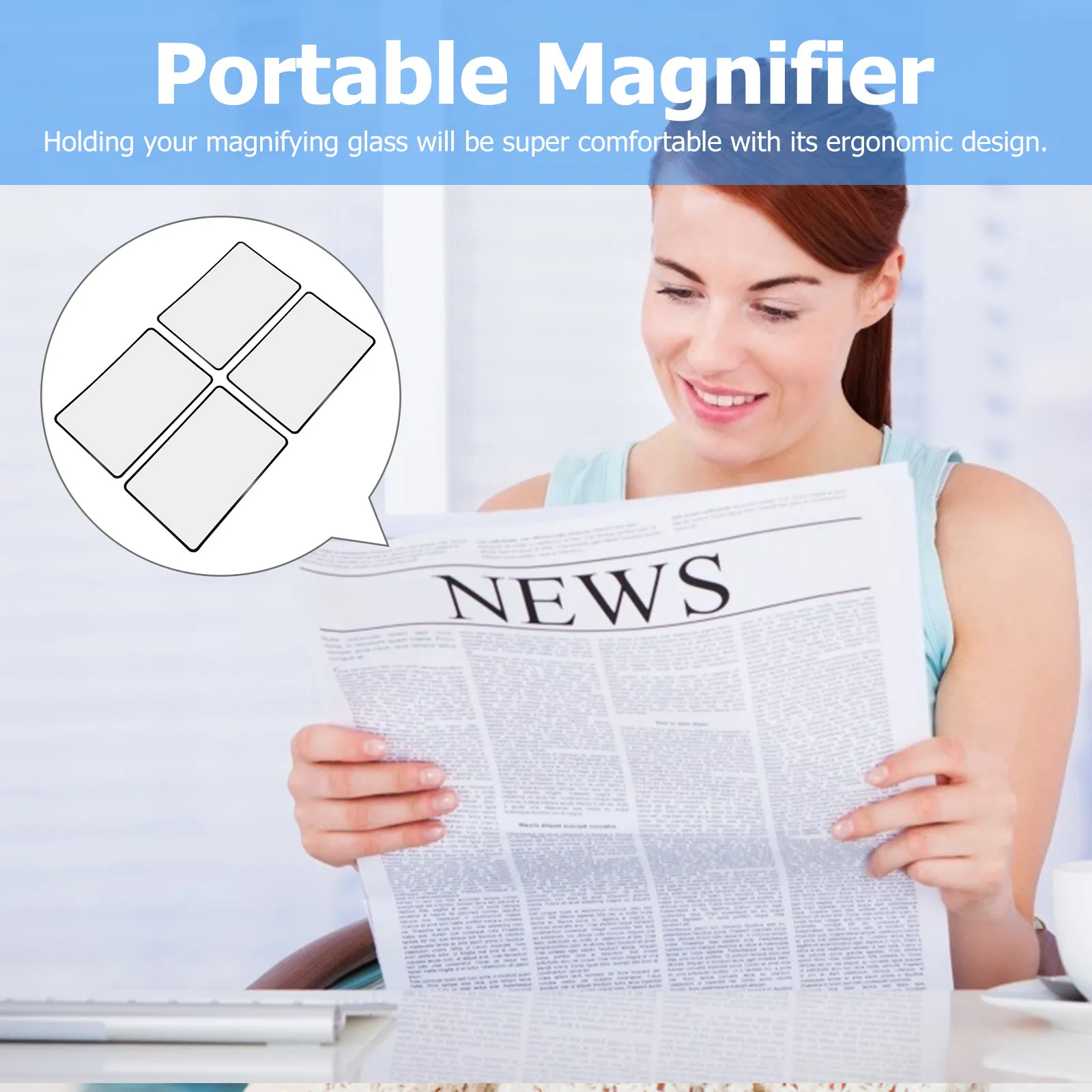 4Pcs Portable Name Card Magnifying Glass 3X Reading Aid Lightweight Fresnel Lens Large Viewing Sheet for Home Office