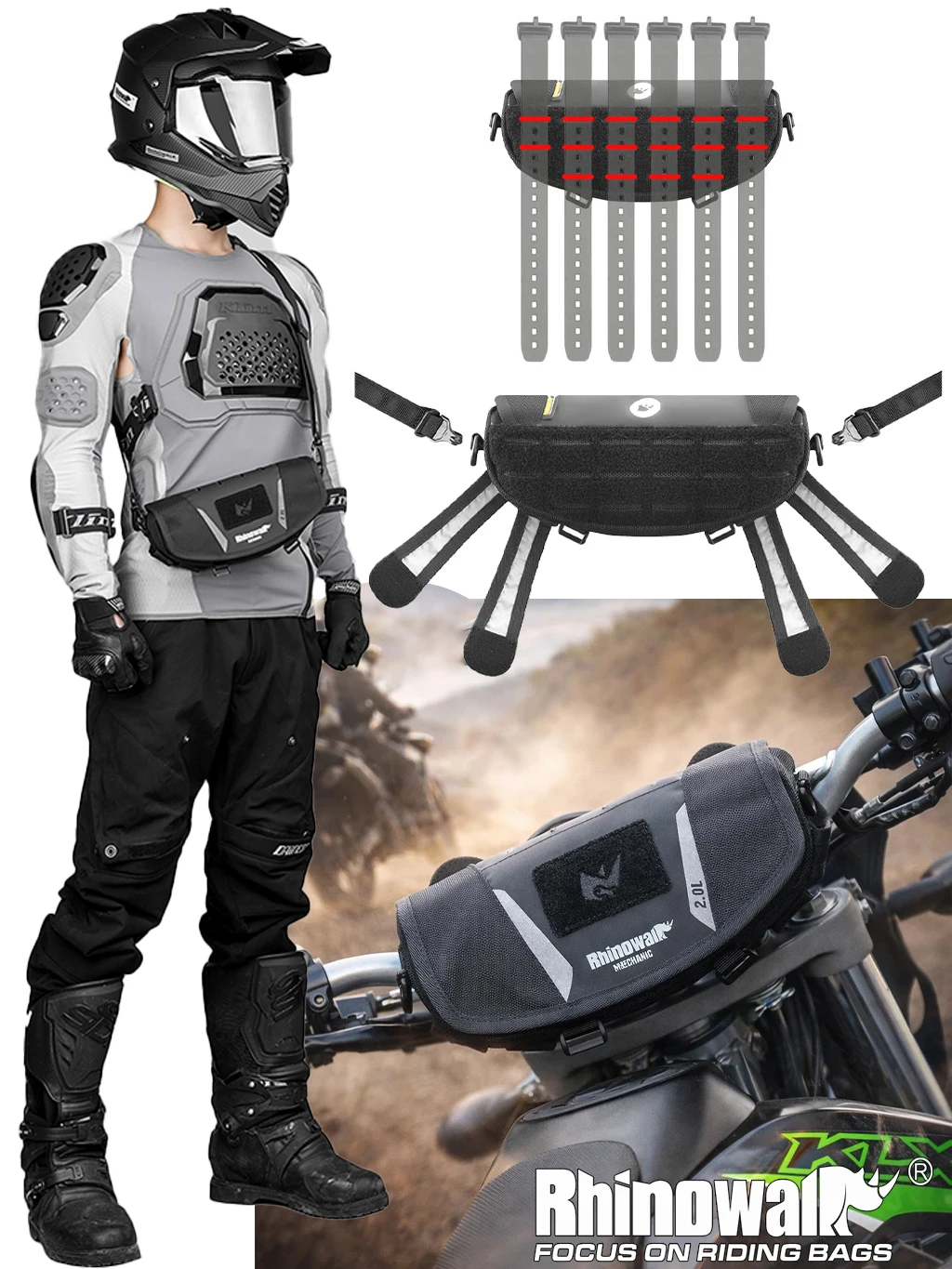 

Rhinowalk сумка на руль мотоцикла 2L Mechanic серия передняя сумка мотосумка на руль водонепроницаемая сумка чехол дождевой ADV бездорожье туринг поездки