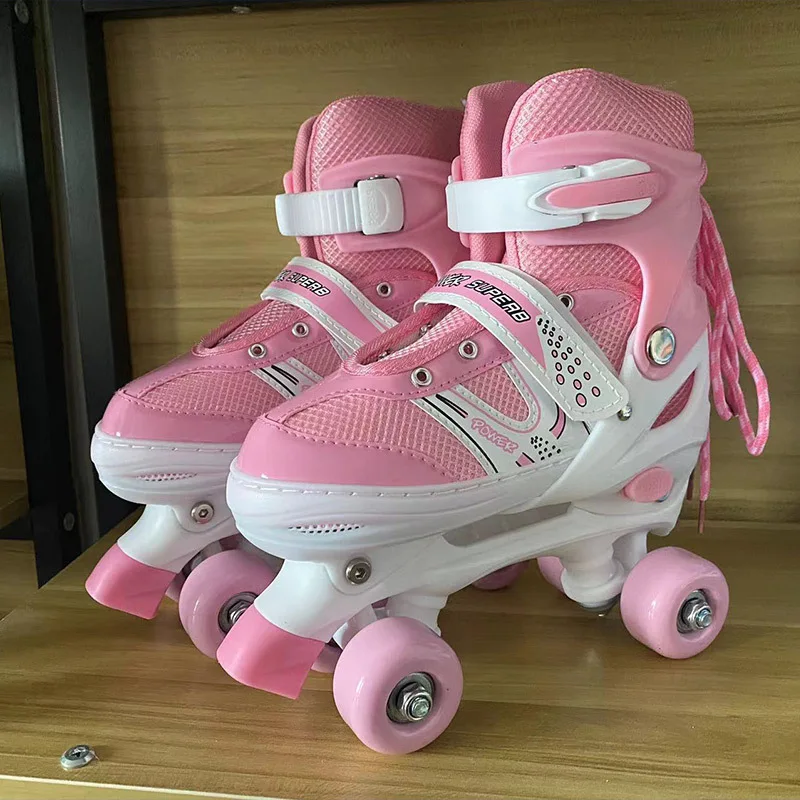 Adjusted Boys Girls Kids Children Roller Skates Shoes Patines 2 Row Line Sliding Adjustable Quad Sneakers PU Flashing 4 Wheels