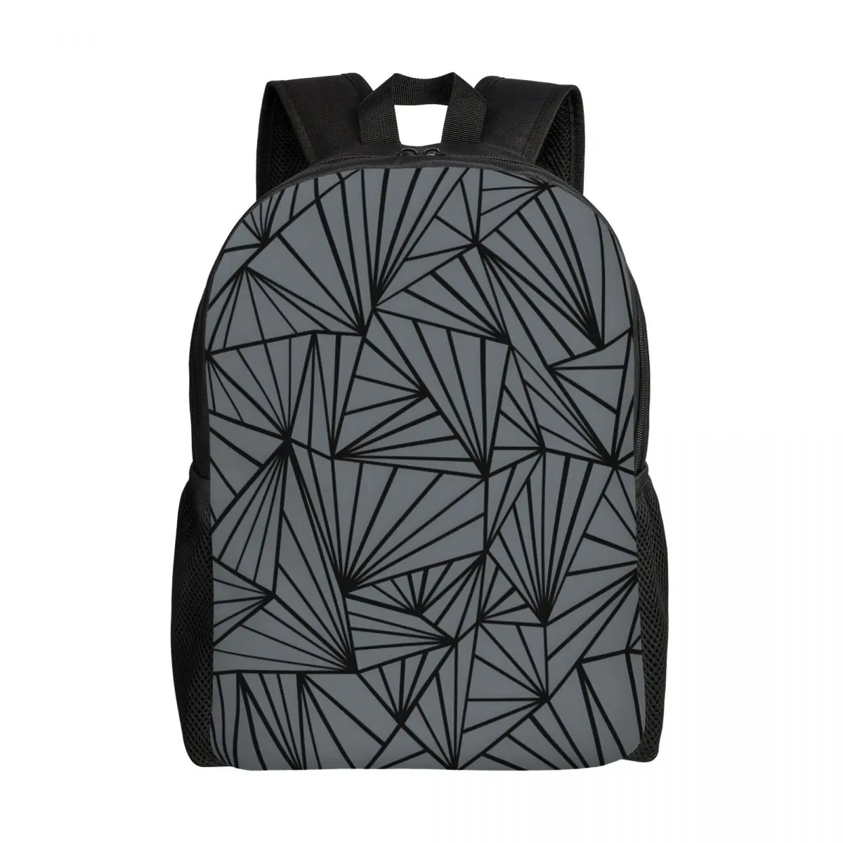 

Custom Abstract Lines Geometric Fan Grey And Black Laptop Backpack Men Women Fashion Bookbag for School College Student Bag