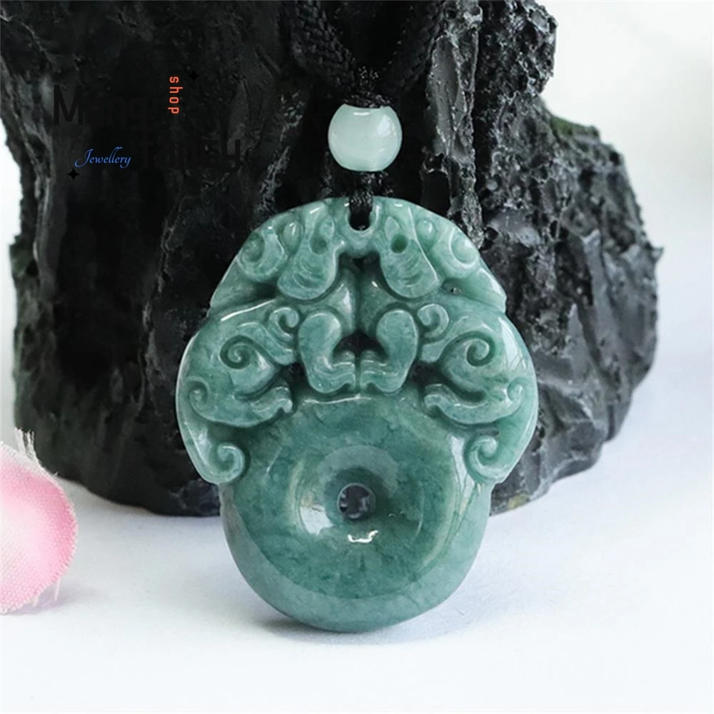 Natural Jadeite Peace Buckle Blue Water Double Pixiu Jade Pendant Exquisite Elegant Charm High-grade Luxury Quality Fine Jewelry