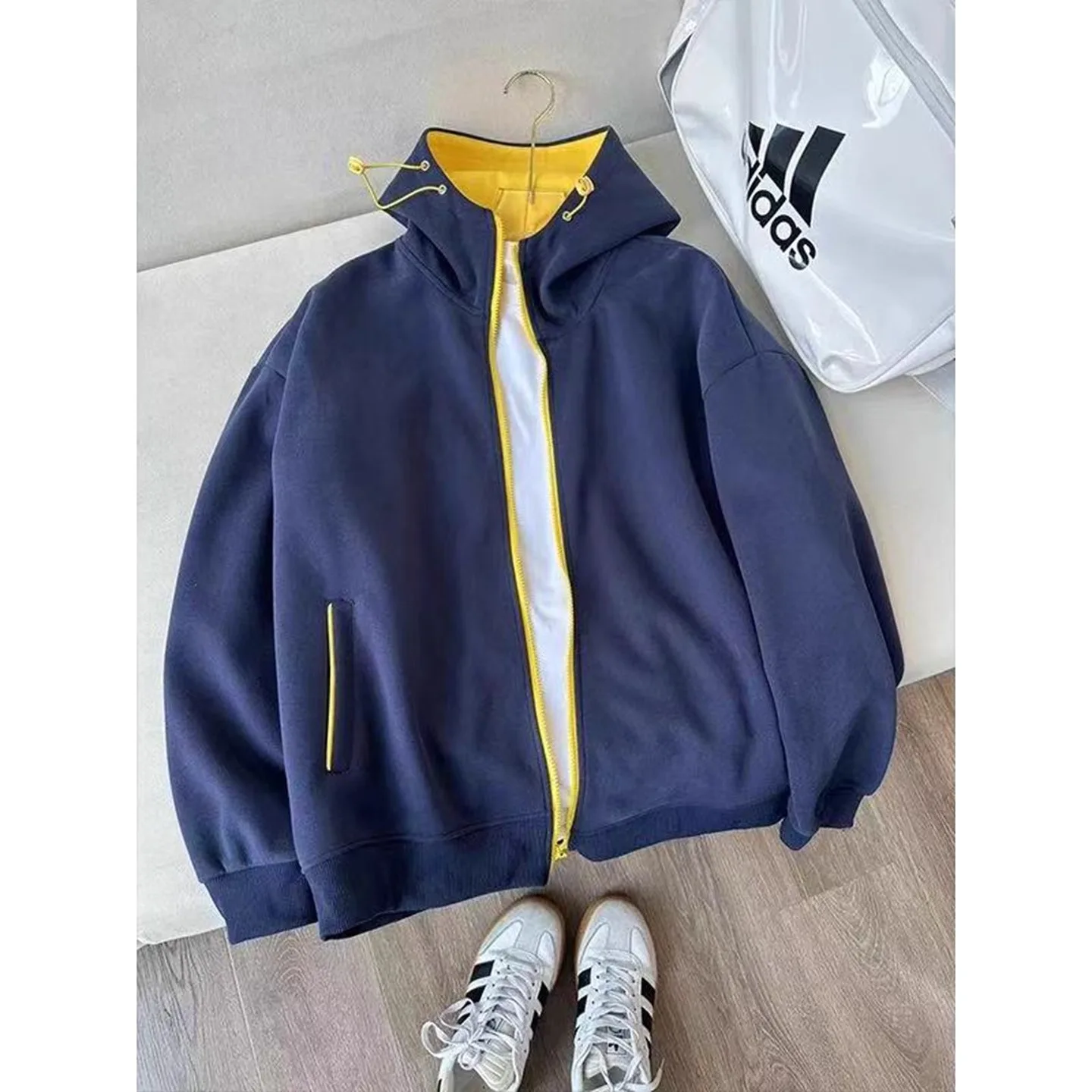 سويت شيرت بقلنسوة بتصميم صغير مناسب للرجال في الربيع والخريف، سترة صوفية متعددة الاستخدامات ذات طراز كسول راقي