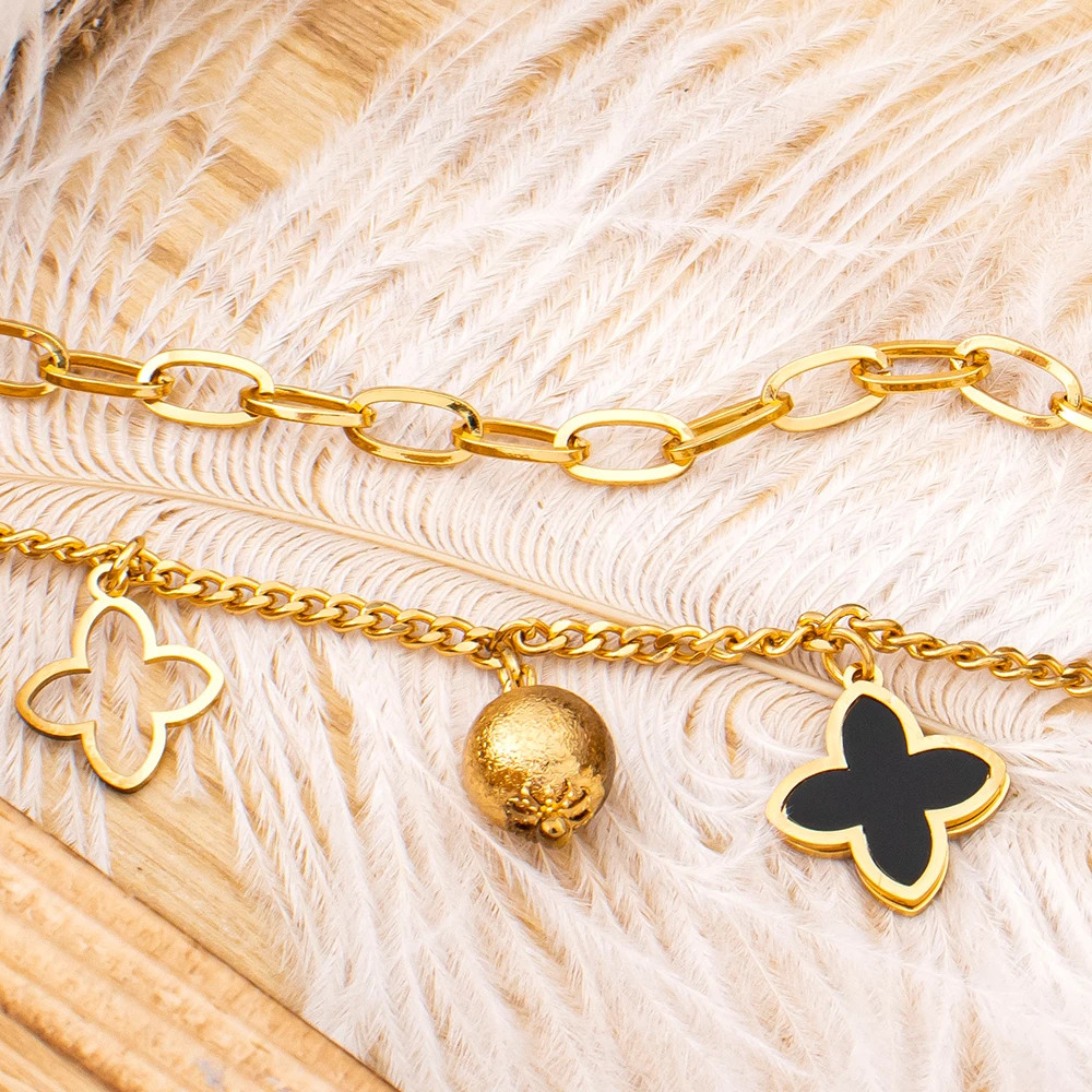 Charm-Armband Dubai Vergoldeter Edelstahl Schwarze Emaille Ineinandergreifende Kette Stern-Motiv Glücksbringer Schmuck-Accessoires 5-teiliges Set – Detail 20