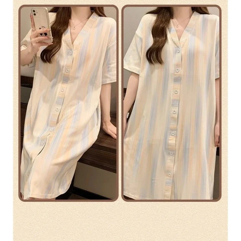 Sense of Advanced Retro Style Pajamas New Style Large Size Nightdress Loungewear Comfort Nightdress Ms. Summertime Short Sleeve