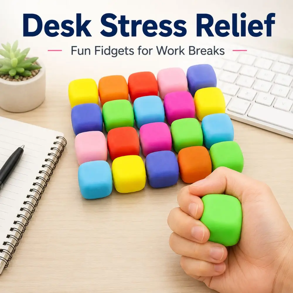 24PCS Dough Filling 3.5cm Stress Cube Flour Filled TPR Sensory Stress Slow Rise Stretchable Stress Relief School