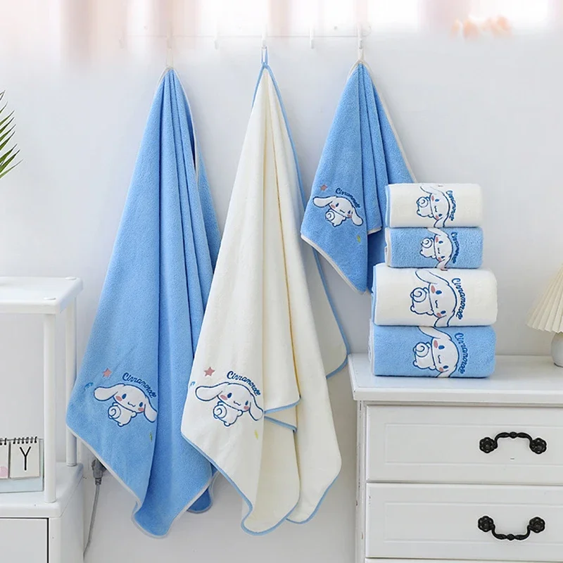 MINISO Sanrio Cartoon Cute Towel Bath Towel Dry Hair Cap Set Cinnamoroll Household Soft Coral Fleece Children's Bath Set