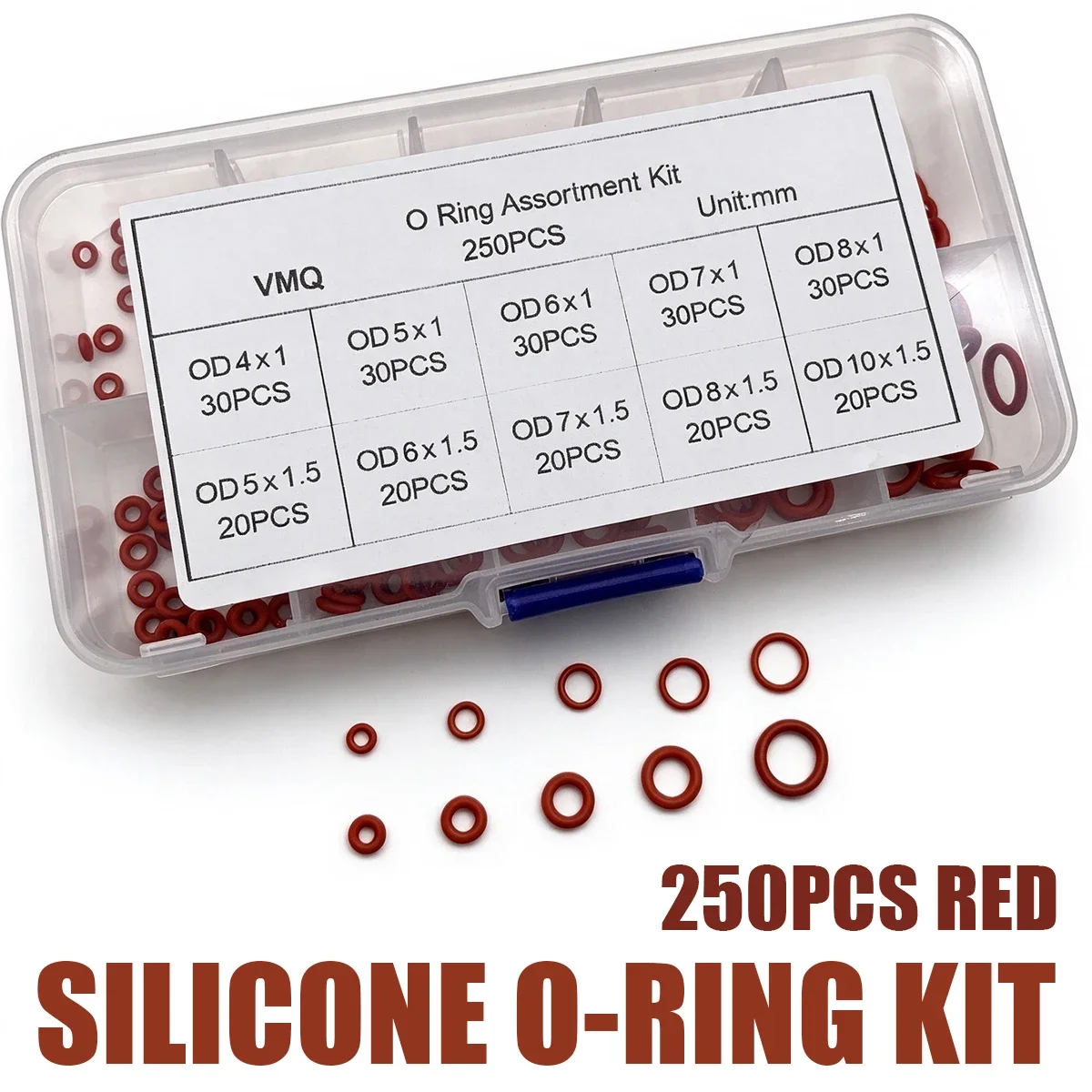 250 Pieces of Food Grade Red Silicone O-ring Kit Suitable for High Temperature and Aging Resistant Coffee Machine Water Purifier