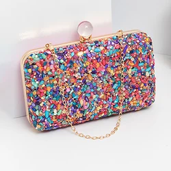 Purple Purse Luxury Designer Evening Bag for Women Multi-color Handbags Stone Decoration Ladies Clutches Pearl Hasp Sling Bag