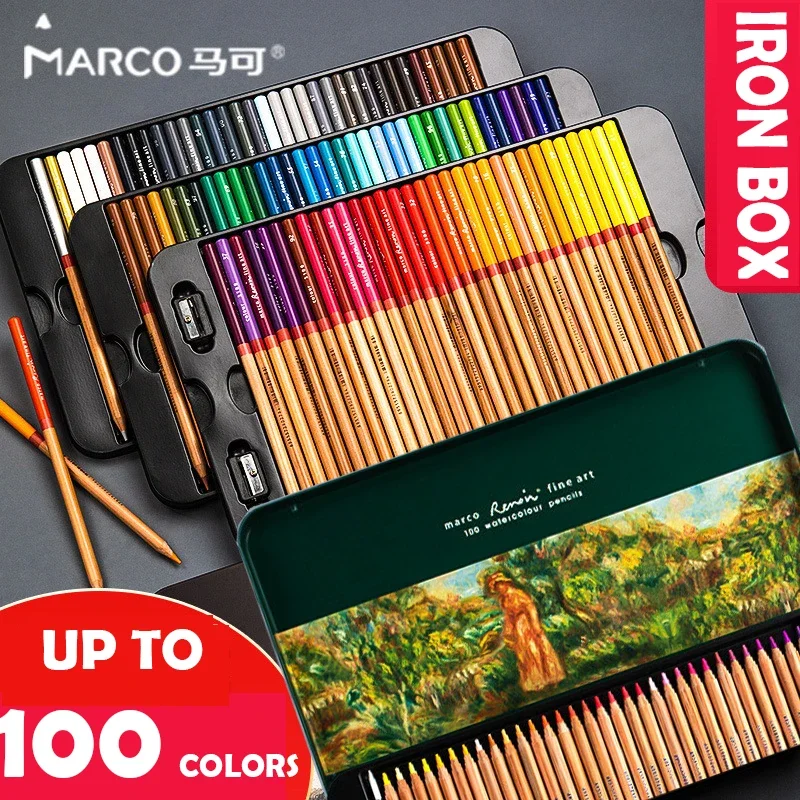 

Marco Color Pencils with Iron Box 24/36/48/72/100pcs Art Colored Pencils Professional Sketch Colored Pencils School Supplies