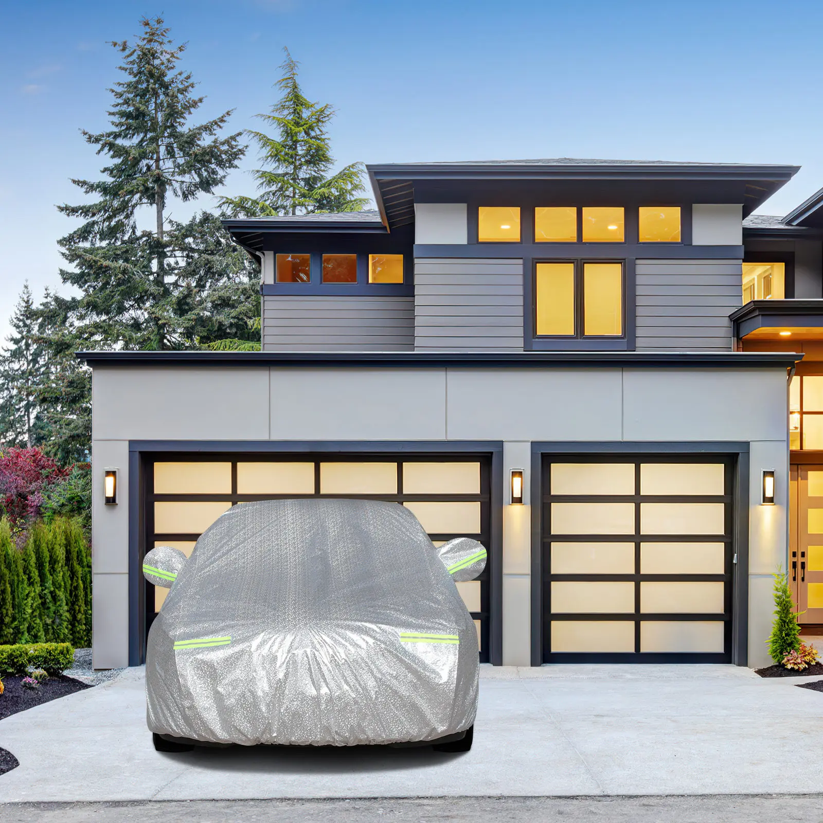 

1 шт. Универсальный всепогодный чехол для автомобиля, водонепроницаемый, с защитой от УФ-излучения, солнцезащитный, с защитой от мороза, со светоотражающими полосами, для использования на улице и в помещении