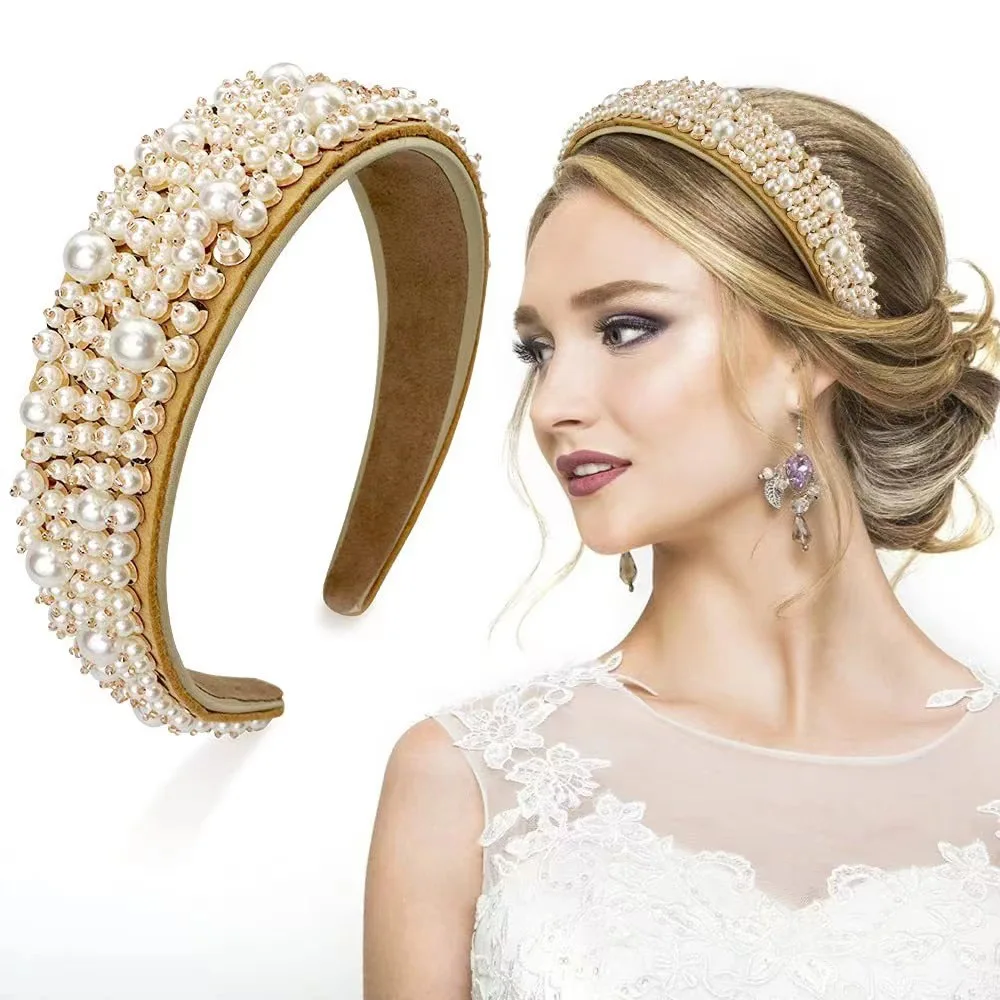 Pearl Headbands For Women Girl Luxury Bride Hair Hoops Hairband Vintage Party Prom Bridal Hair Bands Hair Accessories Headwear