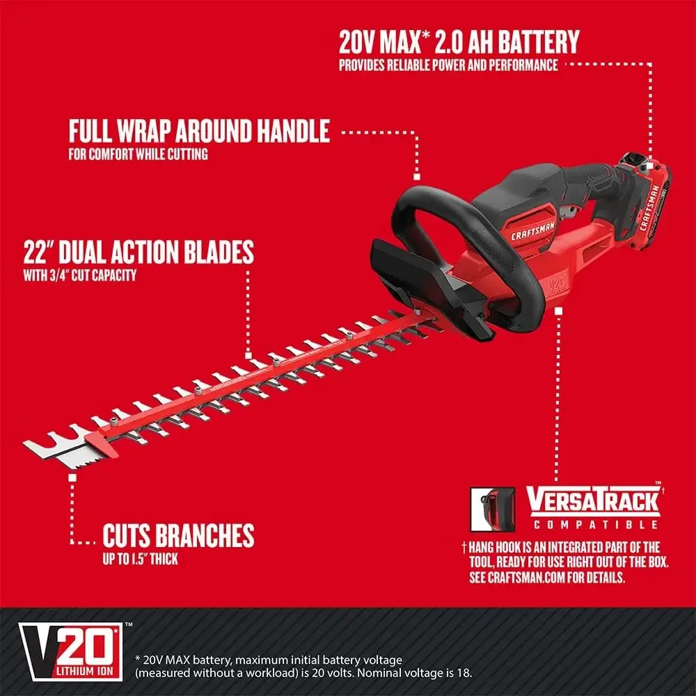 V20 Cordless Hedge Trimmer, 22