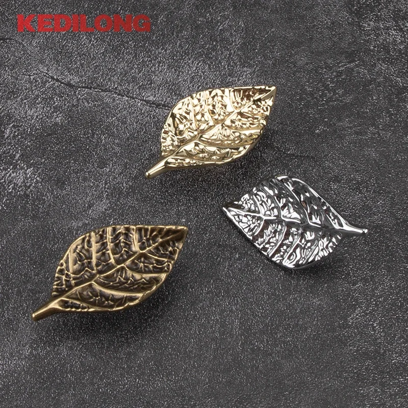 KEDLO Modern Nordic style Zinc knob cabinet furniture wardrobe door handle drawer golden tree leaf pull handle