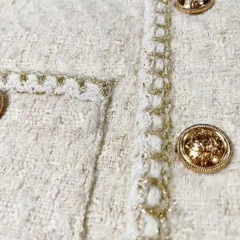 Jarní podzimní výprodej sezóny korejský styl béžový francouzský krátký kabát dámský zesílený tvídový kabát s malou vůní styl E - náhled 4