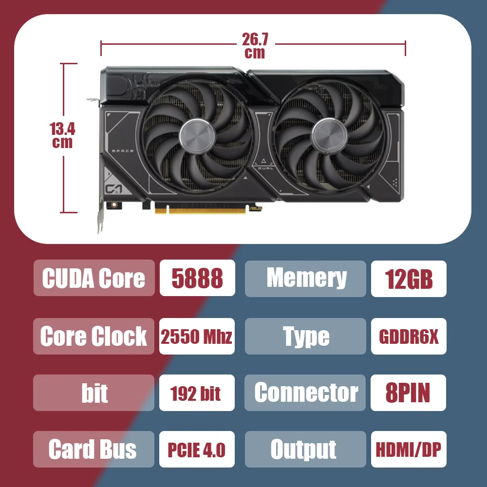 Видеокарта ASUS TUF RTX 4070 OC 12G, Видеокарта ASUS NVIDIA RTX 4070 серии GDDR6X, видеокарта 12 Гб, графический процессор GPU бит PCIE4.0