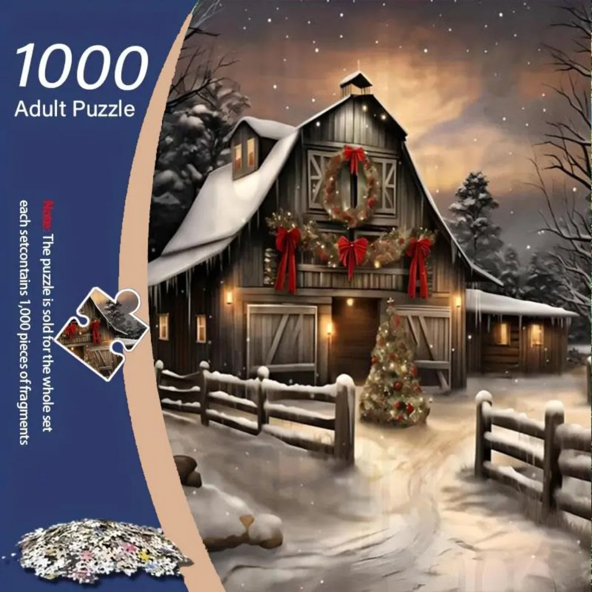 Rompecabezas de Nochebuena, 1000 Uds., inmerse en el calor del invierno, guirnaldas rojas adornan la cabina, ramas heladas