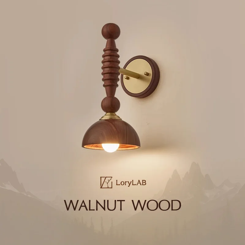 

Walnut Wood Roman Column Brass, French Retro Vintage, Wall Light Sconce for Dining Room, Bedroom bedside, Kitchen, Living, Aisle