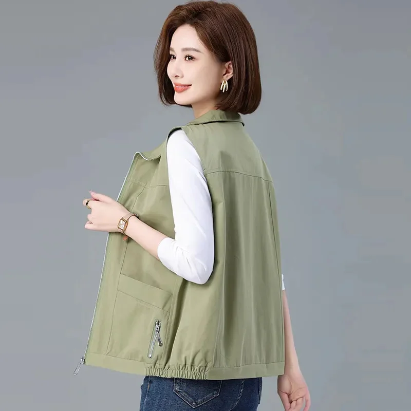 

Women's Spring Autumn Fashion Vest New 2024 Loose Casual Thin Sleeveless Coat Female Short Waistcoat Solid Zipper Outwear Tops