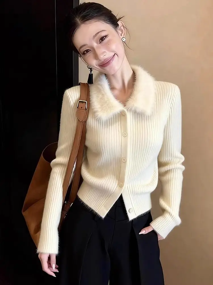 

Стильный утепленный вязаный кардиган для женщин: зимняя мода, премиальный вид, уникальный дизайн, красивая верхняя одежда в корейском стиле