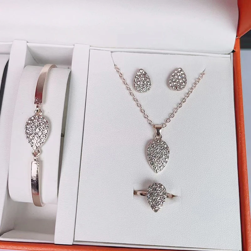 قلادة مجوهرات على شكل قطرة الماس بالكامل، خاتم، حلق، مجموعة من ثلاث قطع من المجوهرات #3