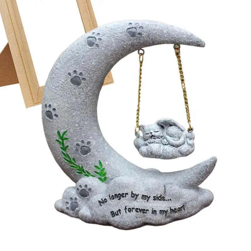 

Cat Memorial Statue Angel Cat Moon Memorial Statue Pet Tombstone Resin Remembrance Heaven Grave Marker Bereavement For Outdoor