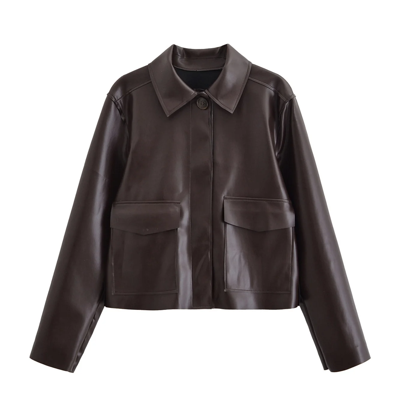 Women's Faux Leather Short Jacket Autumn Winter New Fashion Female Long Sleeve Zipper Jackets Women Elegant Streetwear Coats