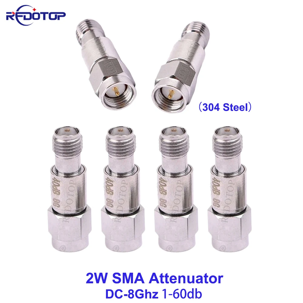 1Pcs 2W DC-8.0GHz SMA Male to SMA Female RF Attenuator 1~60dB Attenuator SMA Fixed Connectors 304 Stainless Steel 50 Ohm