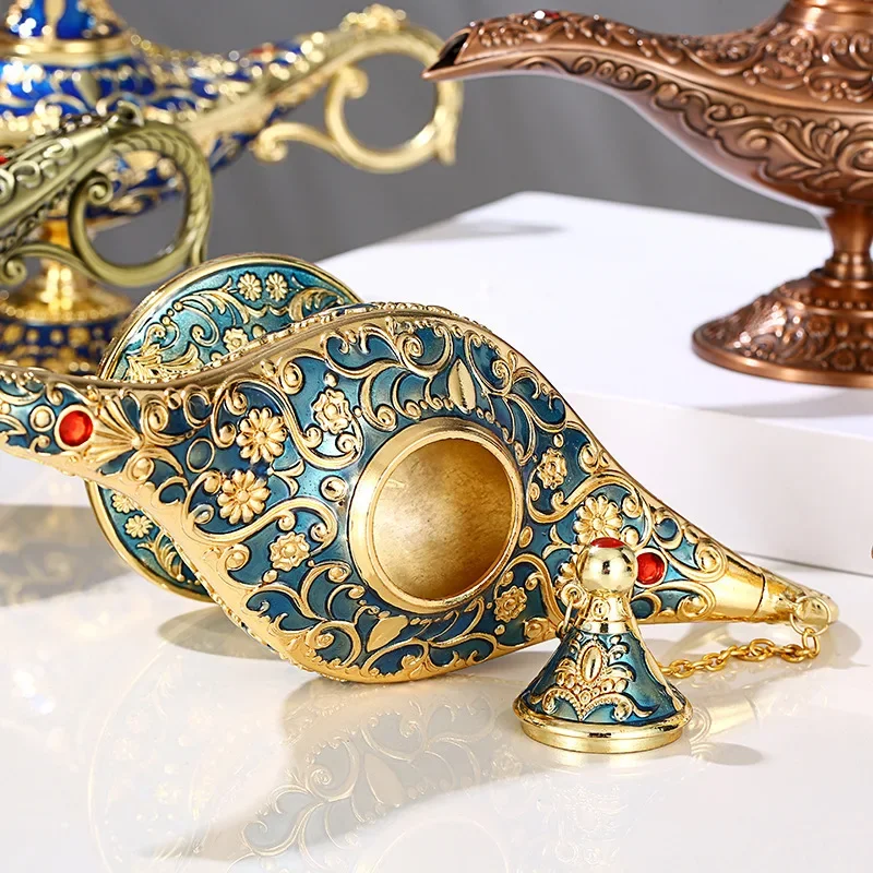 Legendary Aladdin Lamp European Retro Magic Genie Wishing Lamp Table Decoration Metal Crafts Wedding Party Home Decoration