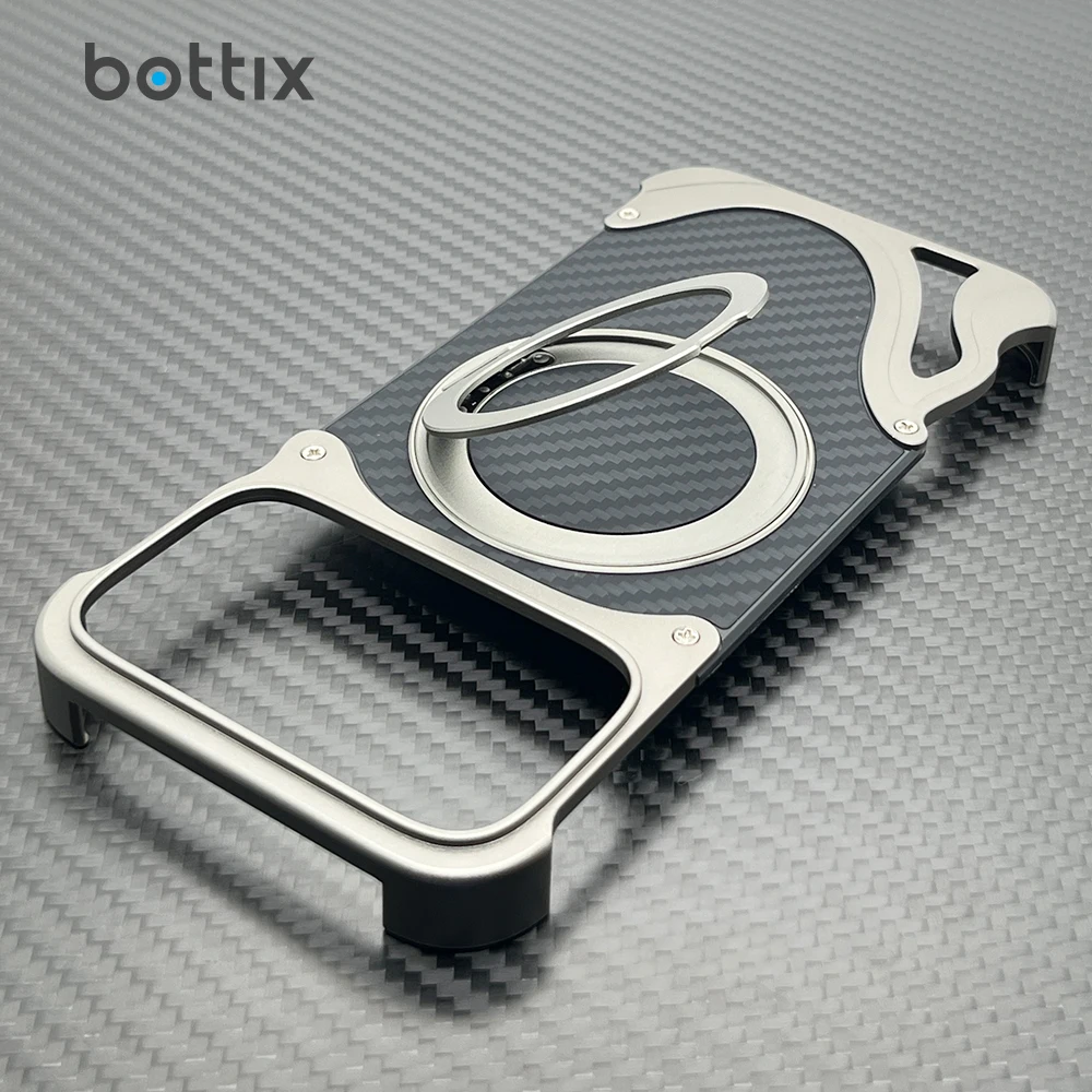 

bottix Aramid Fiber Case For iPhone 17 Pro Max Cover Frameless Metal Alloy Funda 17 Pro Carbon Back Skin Built-in 360 Bracket