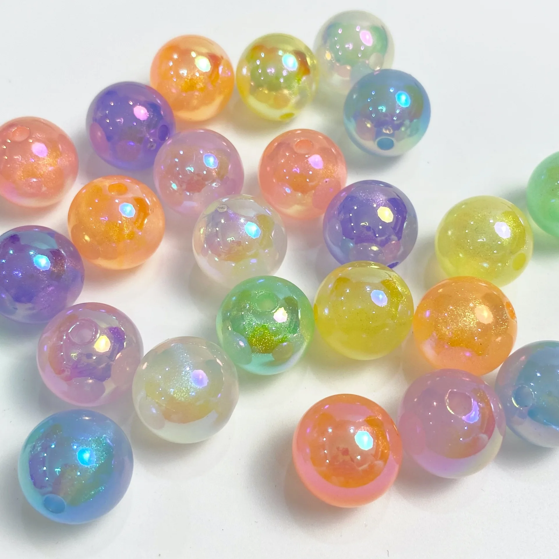 Luminous Glow Round Loose Spacer Beads For Jewelry Making Glitter Rainbow Color DIY Bracelet Hair Charms Phone Chain Accessories