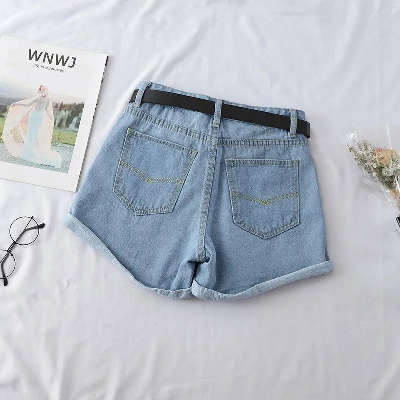 Loose Wide Leg Denim Shorts Women's Summer New Style Student Versatile Trendy Cuffed Slimming Hot Pants High Waist Black