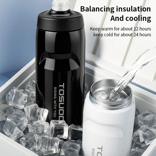 Imagen 2 del producto TOSUOD-taza de agua aislada de acero inoxidable, hervidor de agua para ciclismo de acero 304, fácil de llevar, para mantener el calor y el frío, 550ML