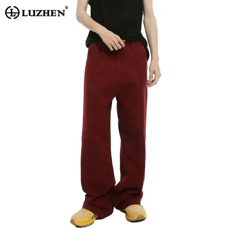 

LUZHEN Relaxation Jeans Casual 2025 Fashion Straight New Denim Pants Solid Color Street Men's Original Wide Leg Trousers LZ8797
