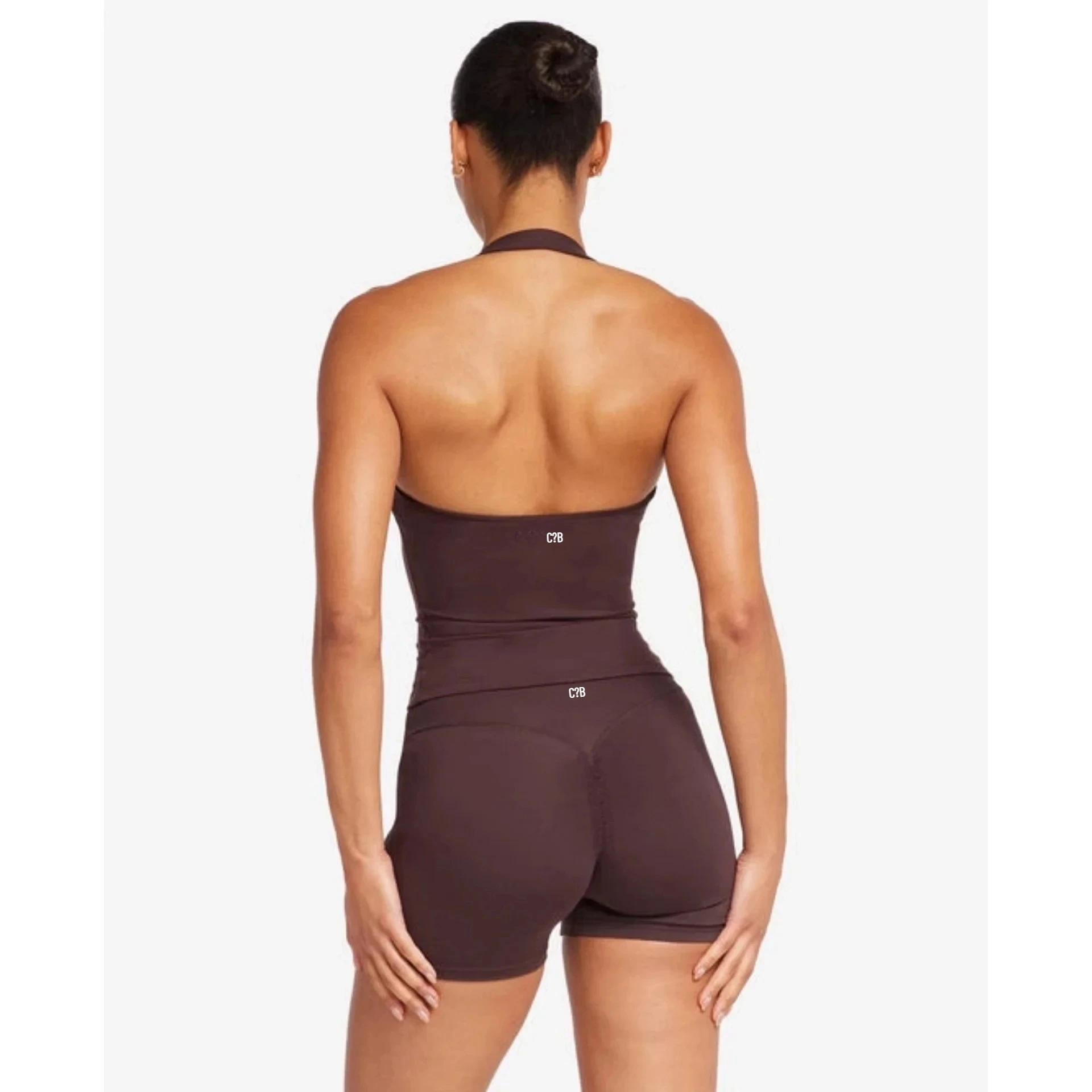C-B Freedom Line Halter Backless Sports Top High Waist Smooth Surface Biker Shorts Soft Nylon Fitness Sportswear