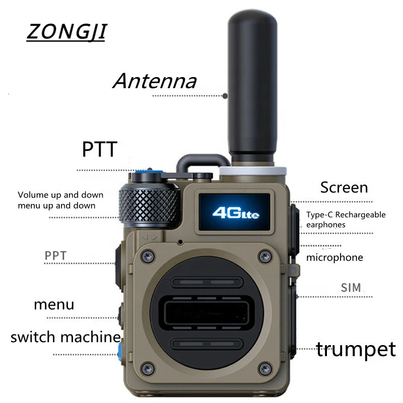 

4G LTE IP Network 8W Radio 100KM 200KM 5000KM Long Range Global GSM Handy Talky Real PTT SIM Card World Internet Walkie Talkie