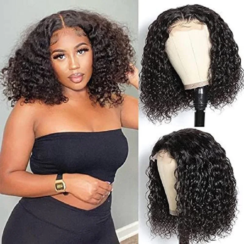 

Short Human Hair Bob Wigs Water Wave Lace Front Human Hair Wig Glueless Frontal Deep Wavy Bob Wig For Black Women Middle Part