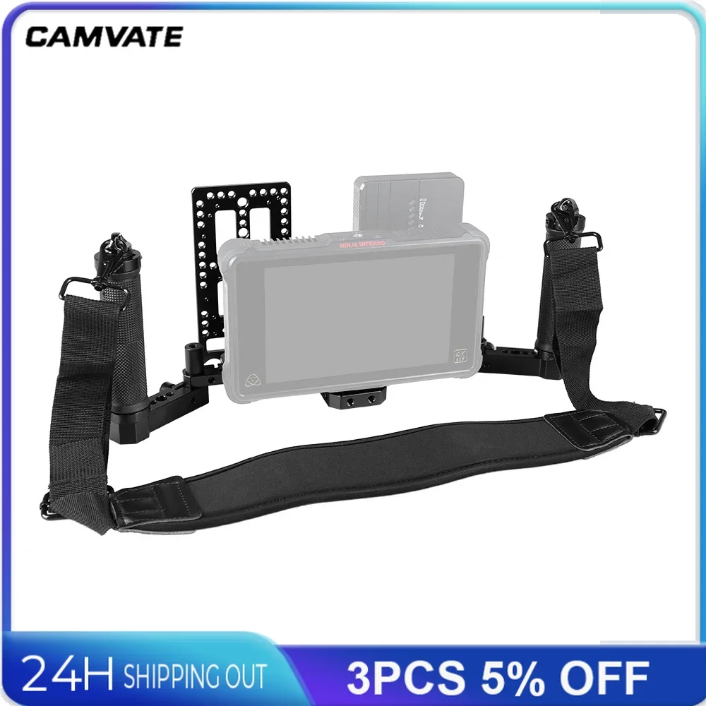 CAMVATE Directors Monitor Supporting Rig With Dual Rubber Handgrip And Neck Shoulder Strap Battery Backboard Plate For Monitor