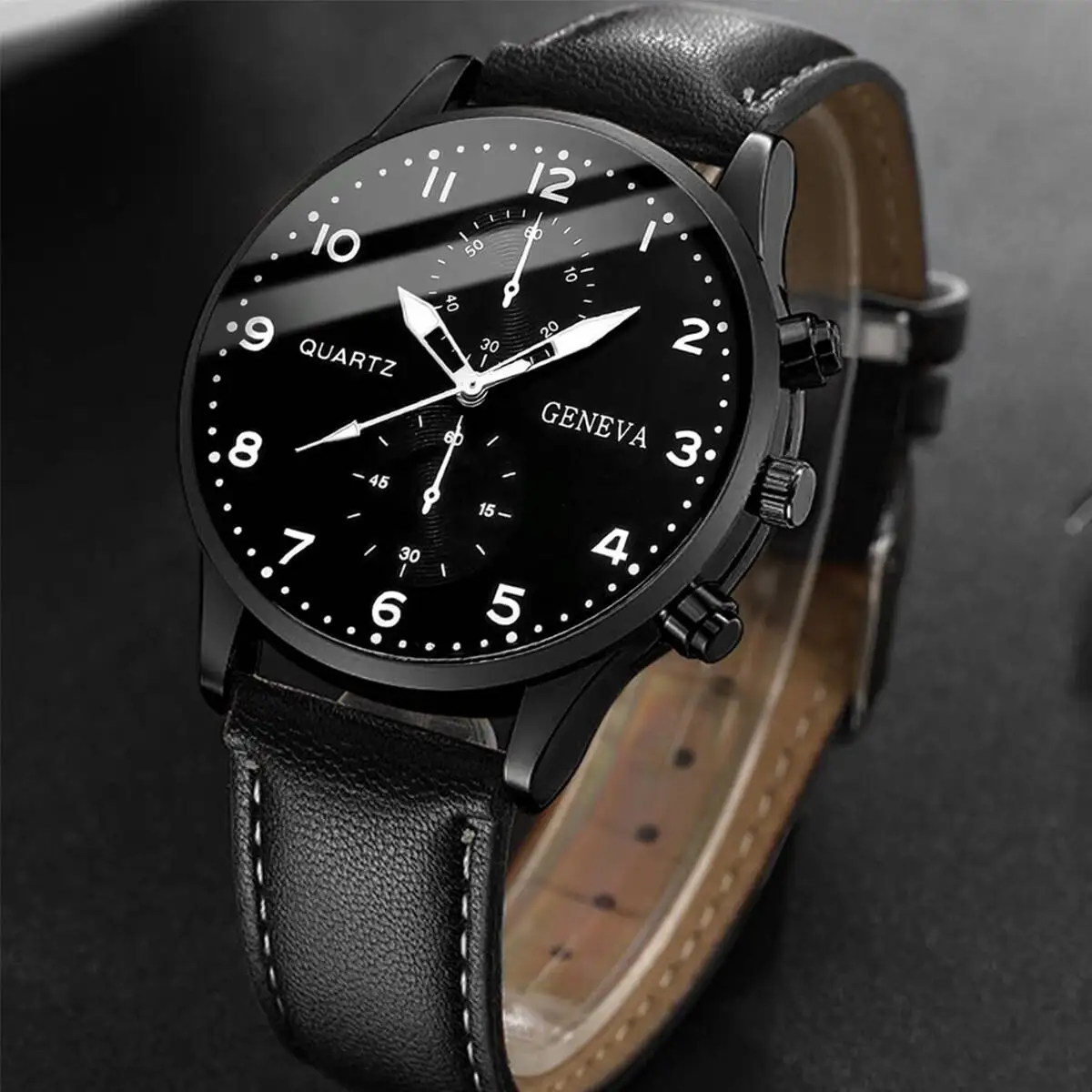 2 قطعة مجموعة ساعات رجال الأعمال الموضة حلقة من جلد ساعة كوارتز للرجال ساعة عادية Relogios Masculino (بدون صندوق)